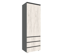 Wardrobe STEVE with shelves 700*500*2100 Grafit/Craft Oak White