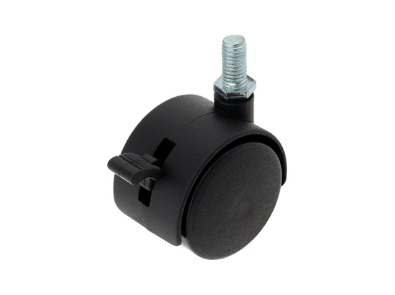 Plastic castor with pin and brake D-40mm Black DC